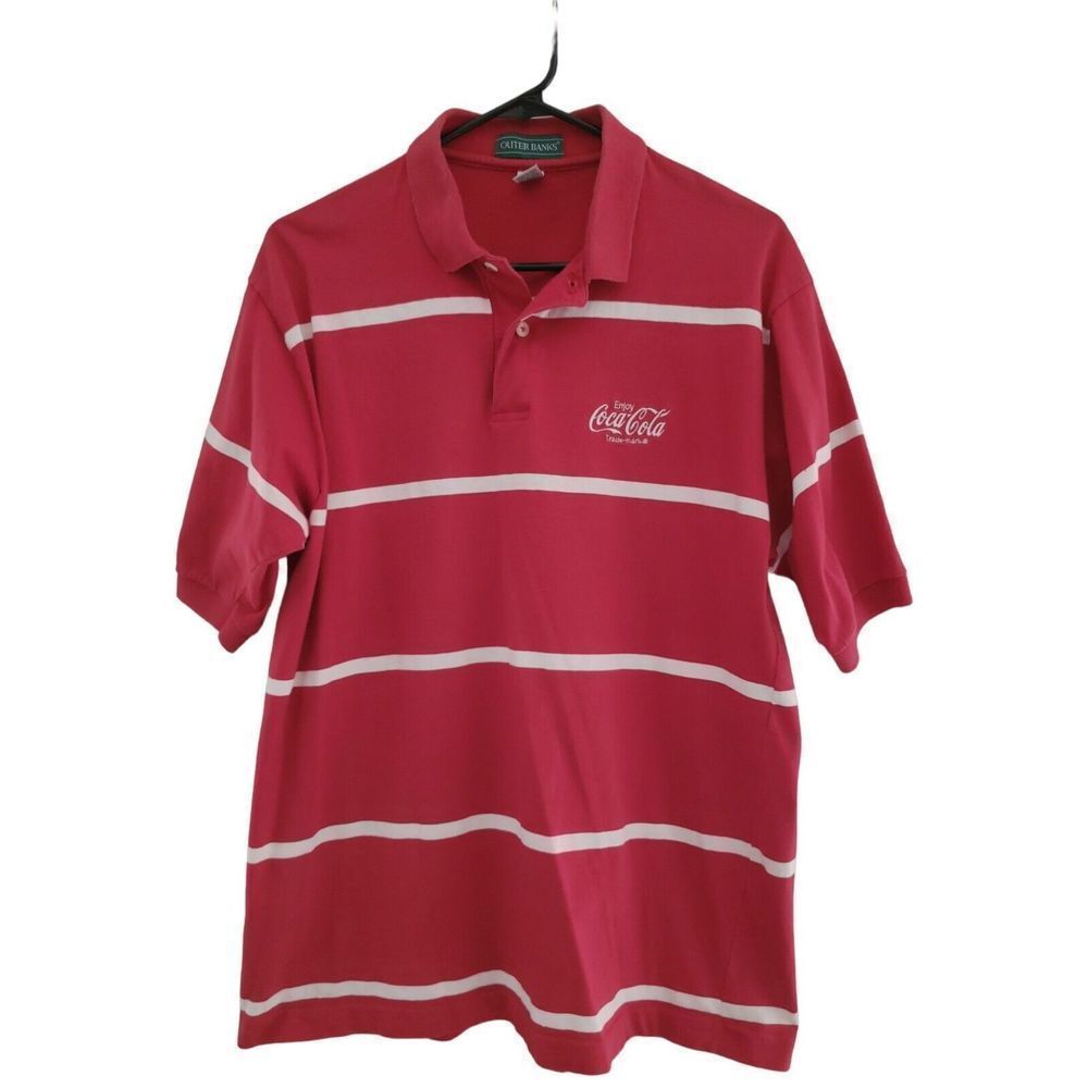 Vintage Outer Banks Polo Shirt Coca Cola Men's Size XL Red Rare Made In USA Coke